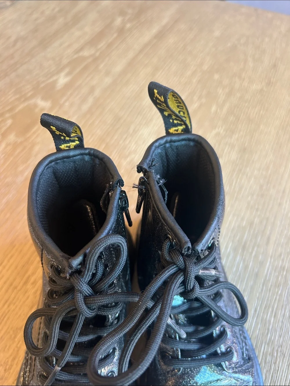 Dr. Martens Black Glitter Lace-Up Combat Boots
